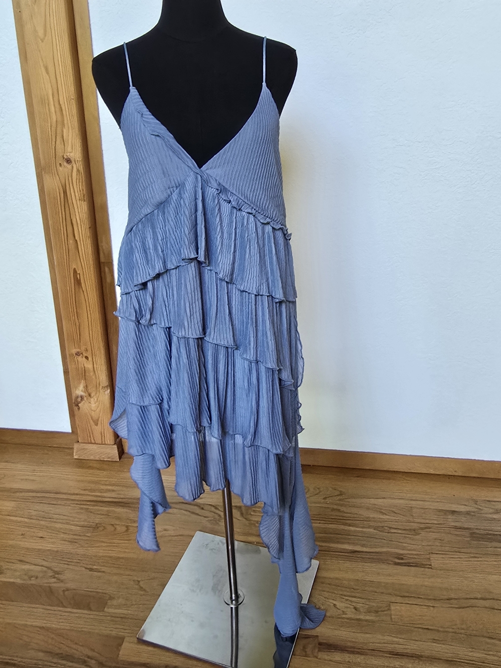 Zara Dusty Blue Tiered Ruffle Slip Dress